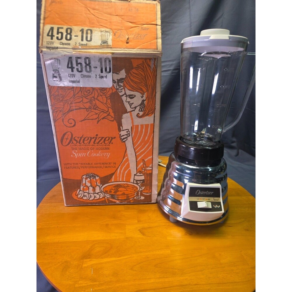 Vintage Osterizer Imperial 458-10 Chrome Beehive Blender 2 Speed w/ Box & Papers